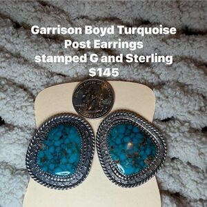 Turquoise and Silver Post Earrings - Stamped G